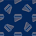 Line Pan flute icon isolated seamless pattern on blue background. Traditional peruvian musical instrument. Folk Royalty Free Stock Photo