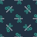 Line Paper roll of a printing press icon isolated seamless pattern on black background. Vector Royalty Free Stock Photo