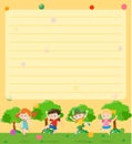 Line paper template with kids in park