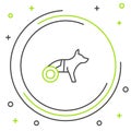 Line Paralyzed dog in wheelchair icon isolated on white background. Colorful outline concept. Vector