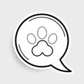 Line Paw print icon isolated on grey background. Dog or cat paw print. Animal track. Colorful outline concept. Vector Royalty Free Stock Photo