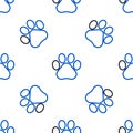 Line Paw Print Icon Isolated Seamless Pattern On White Background. Dog Or Cat Paw Print. Animal Track. Colorful Outline