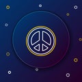 Line Peace icon isolated on blue background. Hippie symbol of peace. Colorful outline concept. Vector