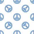 Line Peace icon isolated seamless pattern on white background. Hippie symbol of peace. Colorful outline concept. Vector Royalty Free Stock Photo