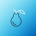 Line Pear icon isolated on blue background. Fruit with leaf symbol. Colorful outline concept. Vector