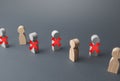 Line of people with red X. Loss of jobs and massive staff employees job cuts. Reductions and work layoffs due to restrictive Royalty Free Stock Photo
