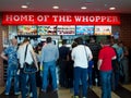 Line of people standing in a cafe Burger King at the airport Vnukovo, Moscow