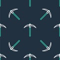 Line Pickaxe icon isolated seamless pattern on black background. Blockchain technology, cryptocurrency mining, bitcoin Royalty Free Stock Photo