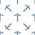 Line Pickaxe icon isolated seamless pattern on white background. Blockchain technology, cryptocurrency mining, bitcoin