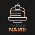 Line Piece of cake icon isolated on black background. Happy Birthday. Colorful outline concept. Vector Royalty Free Stock Photo