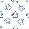 Line Piece of puzzle icon isolated seamless pattern on white background. Modern flat, business, marketing, finance Royalty Free Stock Photo