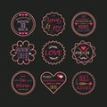 Line Pink Valentine's day and love emblems set