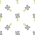 Line Pinwheel toy icon isolated seamless pattern on white background. Windmill toy icon. Vector Royalty Free Stock Photo