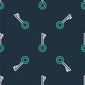 Line Pirate key icon isolated seamless pattern on black background. Vector