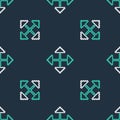 Line Pixel arrows in four directions icon isolated seamless pattern on black background. Cursor move sign. Vector Royalty Free Stock Photo
