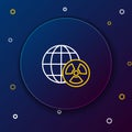 Line Planet earth and radiation symbol icon isolated on blue background. Environmental concept. Colorful outline concept Royalty Free Stock Photo