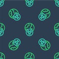 Line Planet earth and radiation symbol icon isolated seamless pattern on blue background. Environmental concept. Vector Royalty Free Stock Photo