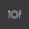 Line plate, knife and fork, dinner icon on dark background