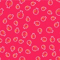 Line Pomegranate icon isolated seamless pattern on red background. Garnet fruit. Vector