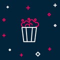 Line Popcorn in cardboard box icon isolated on blue background. Popcorn bucket box. Colorful outline concept. Vector