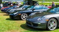 A line of Porsche cars on display at a car show in Pittsburgh, Pennsylvania, USA Royalty Free Stock Photo