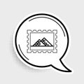 Line Postal stamp and Egypt pyramids icon isolated on grey background. Colorful outline concept. Vector Royalty Free Stock Photo