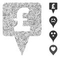 Line Pound Map Pointer Icon Vector Collage