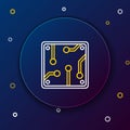 Line Processor icon isolated on blue background. CPU, central processing unit, microchip, microcircuit, computer Royalty Free Stock Photo