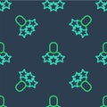 Line Productive human icon seamless pattern on blue background. Idea work, success, productivity, vision and