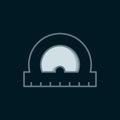 Line Protractor grid for measuring degrees icon isolated on black background. Tilt angle meter. Measuring tool