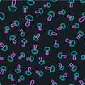 Line Psilocybin mushroom icon isolated seamless pattern on black background. Psychedelic hallucination. Vector