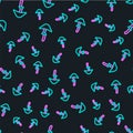 Line Psilocybin mushroom icon isolated seamless pattern on black background. Psychedelic hallucination. Vector