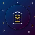 Line Radiation warning document icon isolated on blue background. Text file. Colorful outline concept. Vector