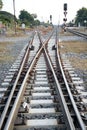 Line of railway crossing in rural of Thailand. Royalty Free Stock Photo
