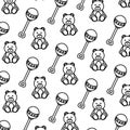 Line rattle and teddy bear toys background