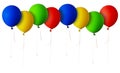 Line of red, blue, green and yellow balloons