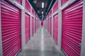 A line of red storage units in a storage facility, neatly organized in a corridor, Corridor of red rental self storage unit Royalty Free Stock Photo