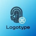 Line Rejection fingerprint icon isolated on blue background. Access denied for user concept. Error, fraud