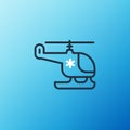 Line Rescue helicopter icon isolated on blue background. Ambulance helicopter. Colorful outline concept. Vector