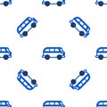 Line Retro minivan icon isolated seamless pattern on white background. Old retro classic traveling van. Colorful outline