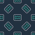 Line Rewind button icon isolated seamless pattern on black background. Vector