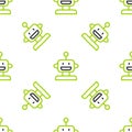 Line Robot toy icon isolated seamless pattern on white background. Vector