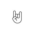 Line rock and roll hand sign on white background