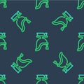 Line Roman army helmet icon isolated seamless pattern on blue background. Vector