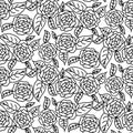 Line rose wedding seamless vector pattern.