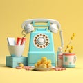 Dial phone call telephone rotary retro old vintage classic telecommunication blue yellow Royalty Free Stock Photo