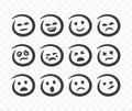 Line round character faces with various emotions. Abstract happy and sad emoji faces flat style. Royalty Free Stock Photo