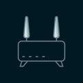 Line Router and wi-fi signal icon isolated on black background. Wireless ethernet modem router. Computer technology