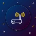 Line Router and wi-fi signal icon isolated on blue background. Wireless ethernet modem router. Computer technology