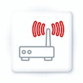 Line Router and wi-fi signal icon isolated on white background. Wireless ethernet modem router. Computer technology